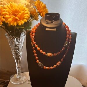 Elegant Orange Beaded Necklace Set
